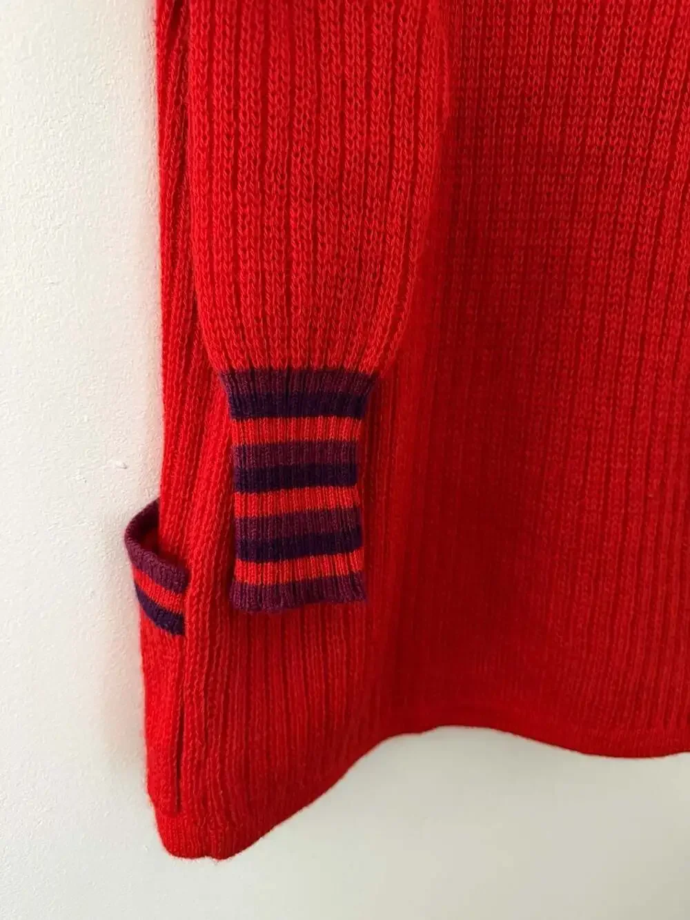 Yves Saint Laurent Tricots Vintage Red and Purple Striped Knit Cardigan sz S